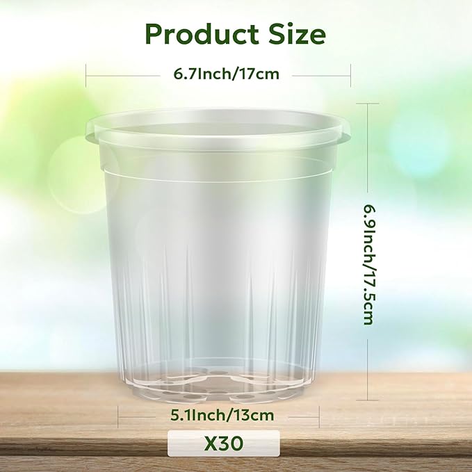 30 Packs 1 Gallon Reinforced Clear Nursery Pots with Drainage Holes, 7 Inch Transparent Plastic Plant Pot Seedling Planter for Vegetable Propagation, Root Cutting, Seed Starting - Image 2