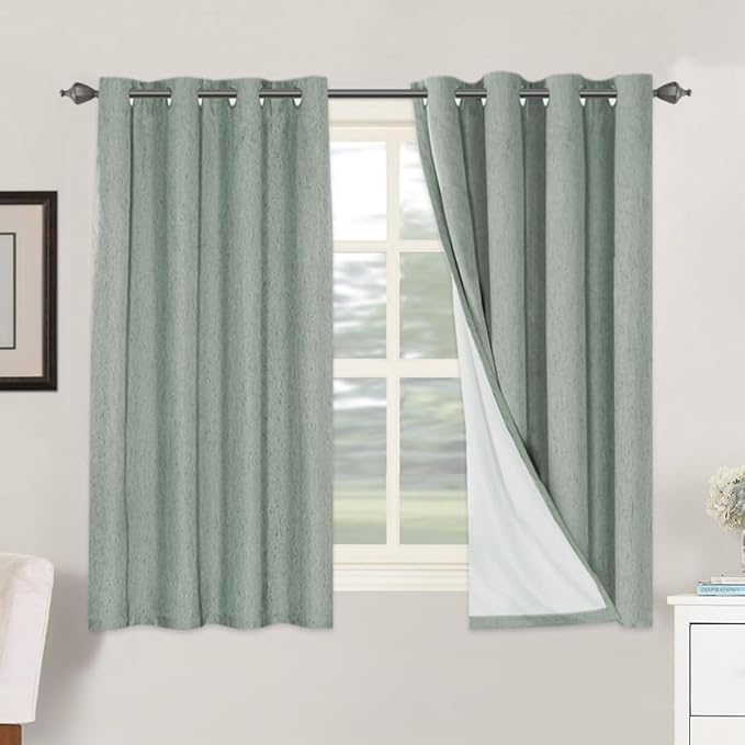 H.VERSAILTEX 100% Blackout Curtains for Bedroom Thermal Insulated Linen Textured Curtains Heat and Full Light Blocking Drapes Living Room Curtains 2 Panel Sets, Green Bay, 52x54 Inch by HVERSAILTEX