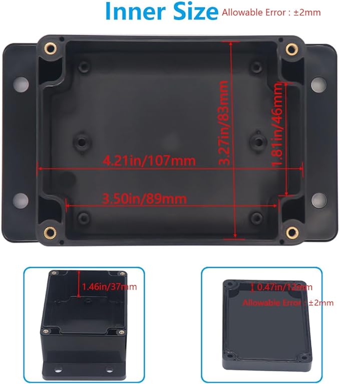 Outdoor Waterproof Junction Box IP67 Project Box ABS Black Electrical Boxes Electronic Enclsoure with Mounting Ear for DIY Project 4.5 x 3.5 x 2.2 inch (115x90x55mm) - Image 5