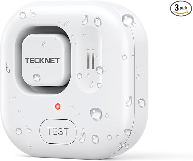 TECKNET Water Leak Detectors for Home, 120dB Water Sensor Alarm Leak Detector, IP66 Waterproof, Water Leak Detectors for Bathroom, Sink, Laundry, Window, Basements, Kitchens(1 Pack, Battery Included) by Tecknet