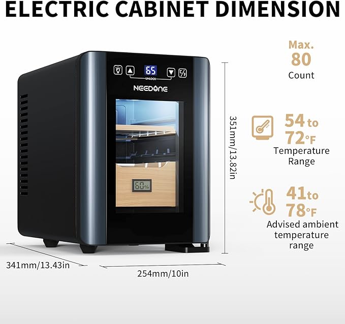 NEEDONE 80 Count Cabinet with Heating and Cooling Electric Quiet Temperature Control System, Thermostatic Cabinet with Spanish Cedar Wood Shelves & Drawer with Hygrometer, Gift for Men… - Image 8