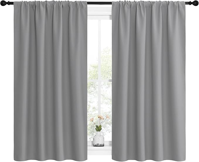 NICETOWN Short Curtains for Small Window - Home Decoration Thermal Insulated Rod Pocket Blackout Blinds & Drapes for Small Windows (Silver Grey, 2 Panels, W42 x L54 -Inch) - Image 2
