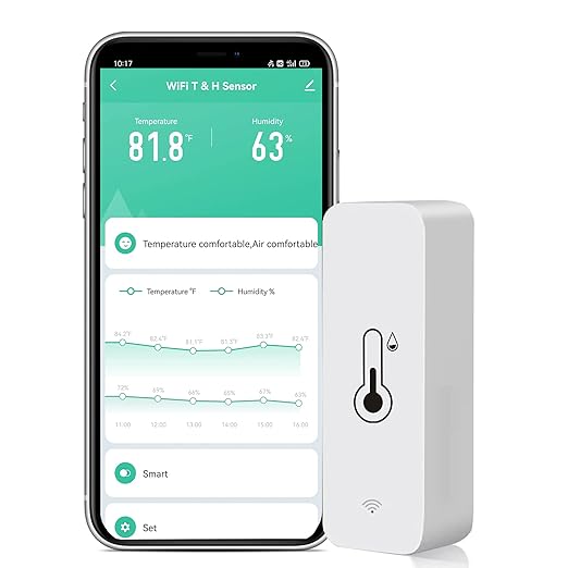 WiFi Temperature Humidity Sensor: Wireless Temperature Humidity Monitor with App Alert, Free Data Storage Export, Smart Indoor Thermometer Hygrometer Compatible with Alexa Google Assistant (1-Pack) by SENCKIT