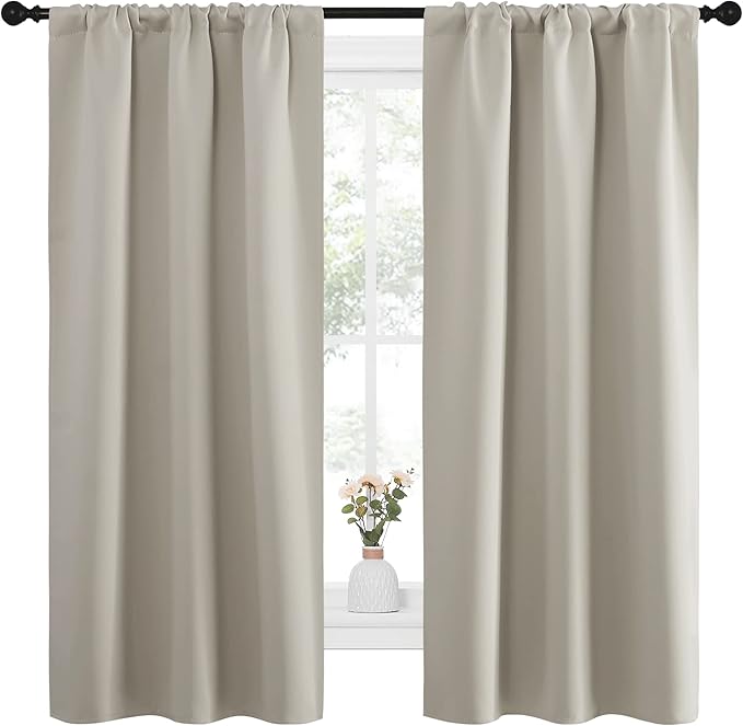 NICETOWN Blackout Curtains for Living Curtains, Room Darkening Window Curtain Panels, Easy-Care Solid Thermal Insulated Draperies/Drapes for Daughter Room (Natural, 2 Panels, 34 by 63) - Image 2