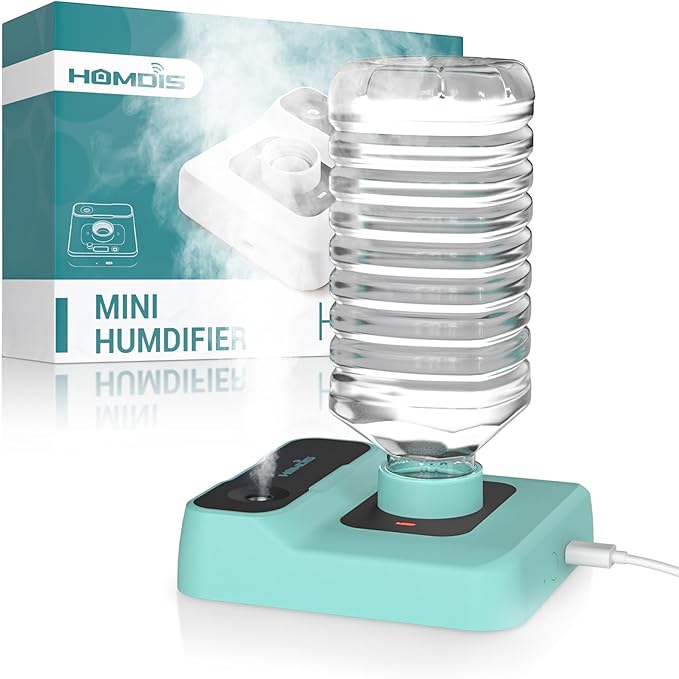 Portable Humidifiers for Travel, Small Mini Humidifier with Auto Shut-Off, Nightlight and Storage Bag for Hotel, Bedroom or Office, Plant Humidifier Indoor, Green by HOMDIS