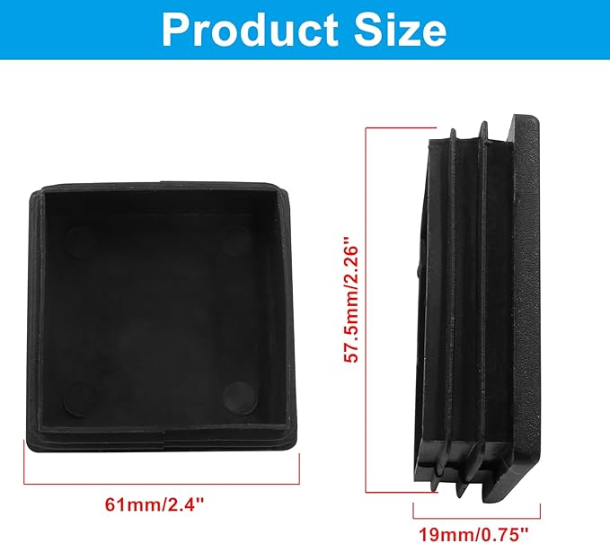4 Pack 2-3/8" Square Plastic Plugs, Black Tubing End Caps Plugs Insert for Square Tube and Furniture Legs - Image 2