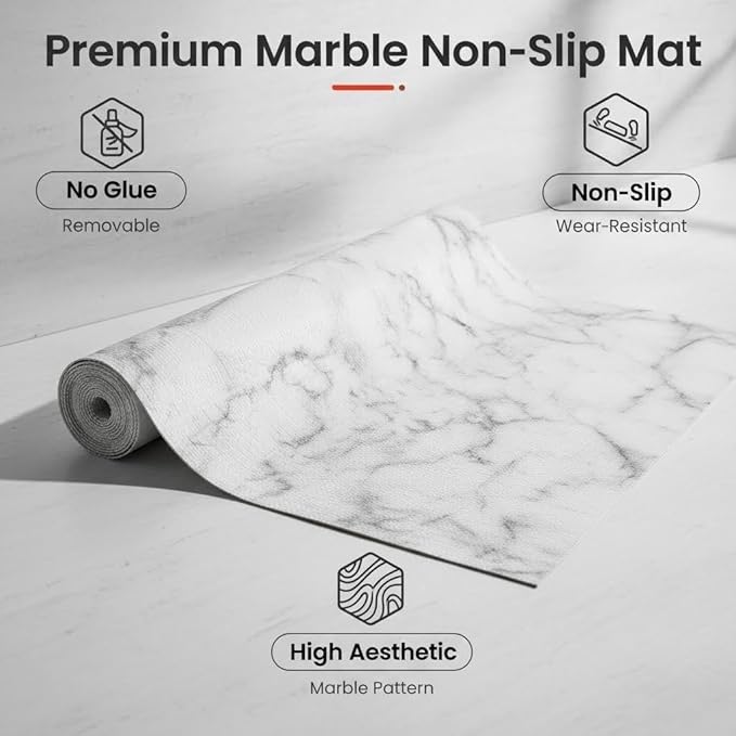 Coavas Extra Grip Thickened Shelf and Drawer Liner - Non-Adhesive Non-Slip Waterproof Mats for Kitchen Cabinets, Drawers, Shelves, Dresser & Cupboard, Easy Cut DIY (Marble, 12IN x 30FT) - Image 2
