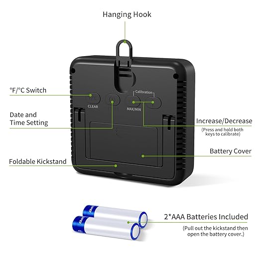Indoor Thermometer Room Temperature Home Hygrometer Humidity Gauge, Accurate Calibration, Backlight, Air Comfort Indicator, Max Min Records, Time, Date (1, Black, 3.6" W x 3.4" H) - Image 7