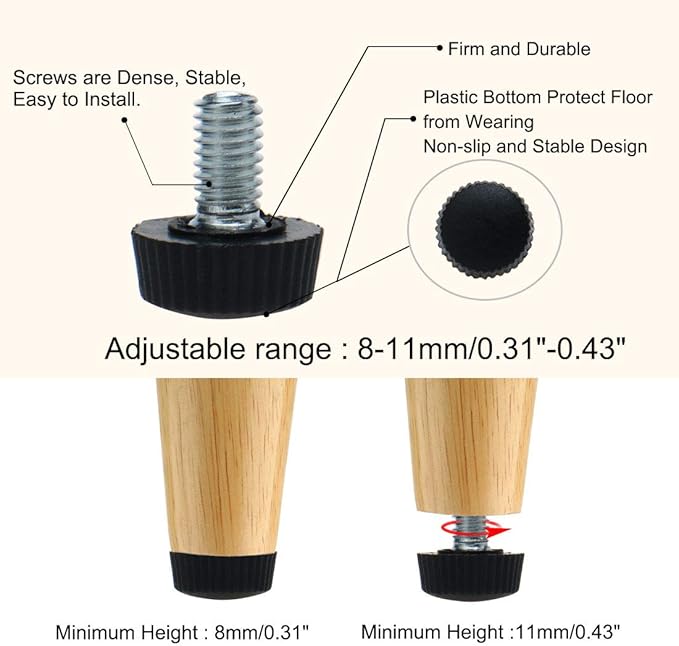 uxcell M6 x 10 x 16mm Leveling Feet Adjustable Leveler Floor Protector for House Furniture Cabinet Chair Leg 24 Pack - Image 4