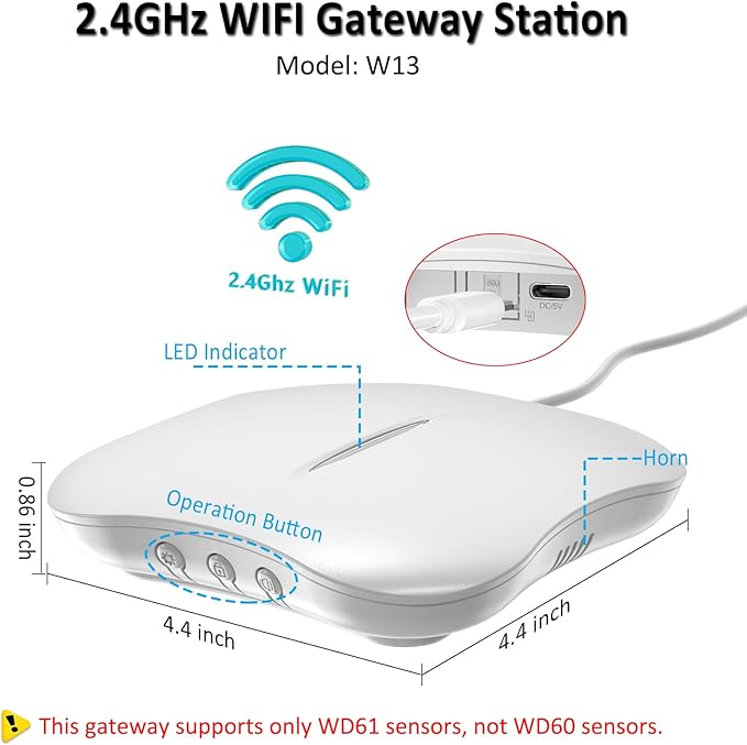 WiFi Water Leak Detector for Home with App Notification, 1 Gateway+10 Sensor, 120dB Flood/Drip Alarm for Basement/Kitchen/Bathroom/Toilet/Laundry Room, Under Sink/Drain/Pipe Leakage, W13+WD61x10-White - Image 3