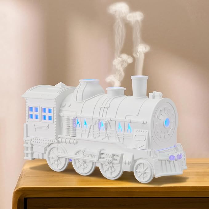 Humidifiers for Bedroom, Cool Quiet Steam Train Looking Mist Air Humidifier Diffuser for Home Baby Nursery & Plants and Auto Shut-off. (White) by GlueMii