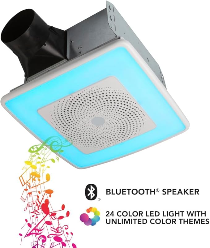 Broan-NuTone ChromaComfort Bathroom Exhaust Fan with Bluetooth Speaker, Powerful 110CFM/1.5 Sones, 24-color LED Light, SPK110RGBL, Wall Switch - Image 6