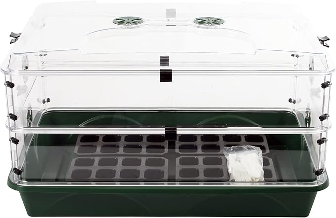EarlyGrow Large Domed Propagator with 2 Height Extenders, Seedling Trays, and Locking Clip Set, Green (97019) by EarlyGrow