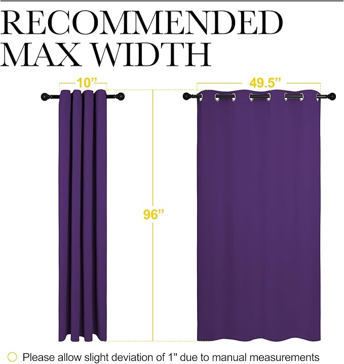 NICETOWN Purple Blackout Curtains 96 inches Long, Niose Reducing and Thermal Insulated Room Darkening Curtains for Girls Bedroom Living Room Window Decoration (55 inches Wide, 2 Panels) - Image 7