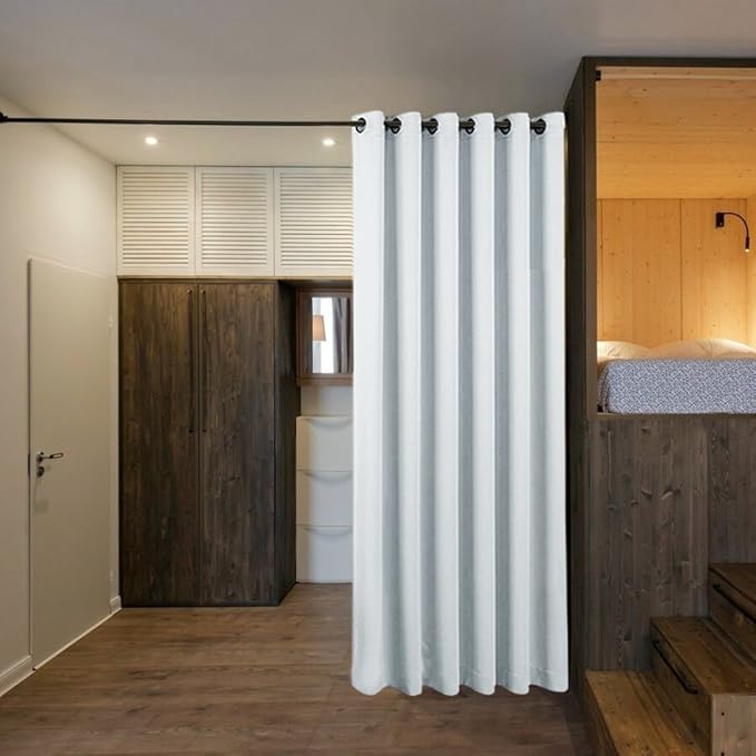 NICETOWN Lower Noise Room Dividers Curtains Screens Partitions, Room Darkening Room Divider for Bookcase, Heavy - Duty Blackout Privacy Curtains (One Piece, 10ft Width x 8ft Length, Greyish White) - Image 2