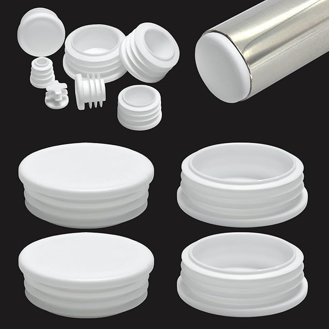 2-3/8" (60mm) Plastic Hole Plugs White -Round Chair Leg Caps, Flush Mount Pipe Plugs, Tubing End Caps for Metal&Wood Legs Tube, Outdoor Furniture Feet caps,for Pipe Wall thicknesses of 2-4 mm,4 PCS by EASYEAH