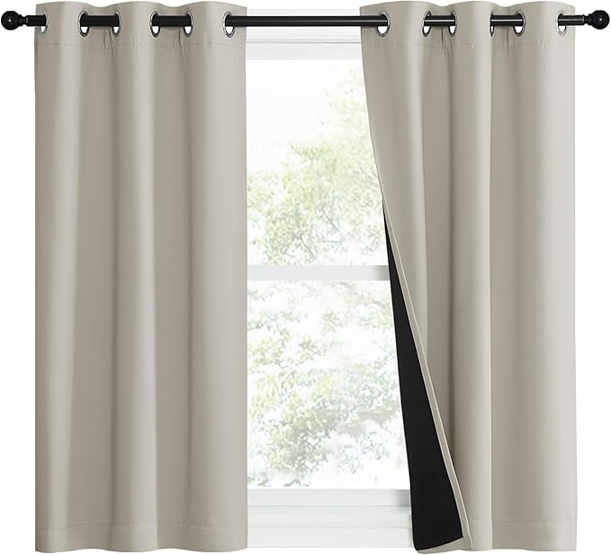 NICETOWN Natural 100% Blackout Lined Curtains, 1 Pair, 37" Width x 50" Length Each Panel, 2 Thick Layers Narrow Wide Window Treatment Panels Thermal Insulated Drapes for Kitchen Small Window by NICETOWN