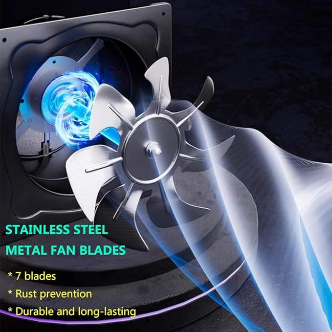 6 inch Exhaust Fan Metal Iron Ventilation Extractor, Silence with Anti-backflow Check Valve Window and Wall Mount Vent Fans for Home Office Kitchen Bathroom Greenhouse Garage - Image 4