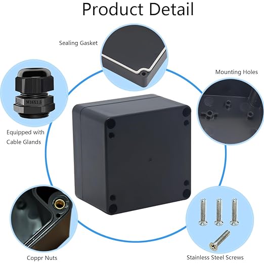 2 Packs Junction Box IP65 Waterproof ABS Plastic Electrical Project Case Power Junction Boxes, Project Box with 8 PCS M16 Cable Glands 3.27x3.19x2.2inch (83 x 81 x 56 mm) - Image 5