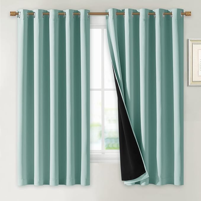 NICETOWN Aqua Blue 100% Blackout Lined Curtains, 2 Thick Layers Completely Blackout Window Treatment Thermal Insulated Drapes for Kitchen/Bedroom (1 Pair, 70" Width x 63" Length Each Panel) by NICETOWN
