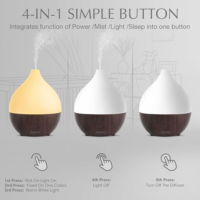 SALKING Essential Oil Diffuser (Set of 2 Dark), 100ml Small Ultrasonic Aromatherapy Diffuser for Essential Oils, Auto Shut-Off, Cool Mist Humidifier with Warm White Light, for Office Home - Image 4