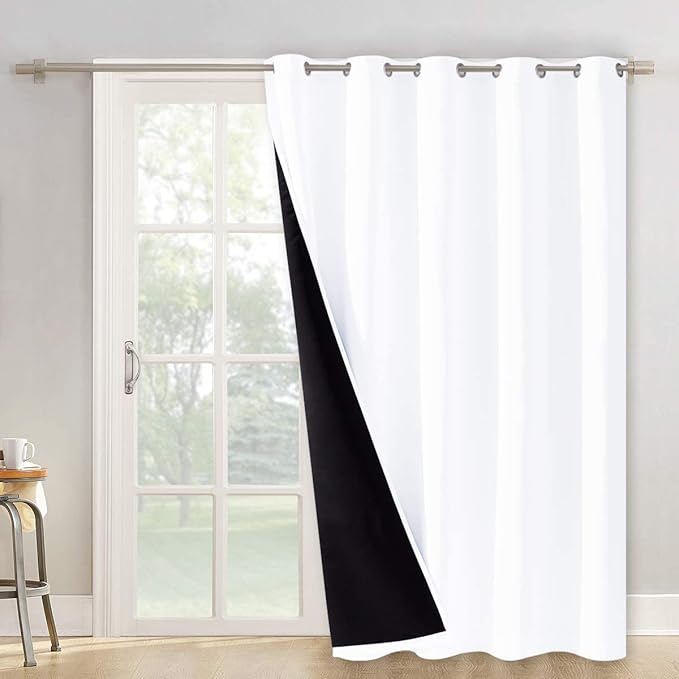 NICETOWN Full Shading Curtains for Patio Door, Super Heavy-Duty Thermal Backing Sliding Glass Door Drape, Privacy Assured Window Treatment(1 Panel, 70 inches W x 95 inches L, Pure White) - Image 2