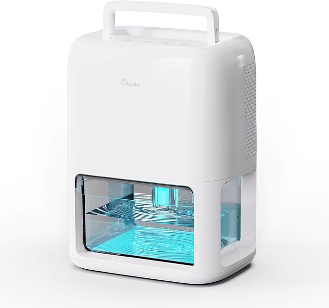 Crane Small Dehumidifier For Bathroom with Auto Shut-Off, 70 OZ Dehumidifier For Closet, Basement, RV & Closet, Optional Ambient Light, Dehumidifiers For Bedroom, Quiet Moisture Removal, 3 Day Tank - Image 3