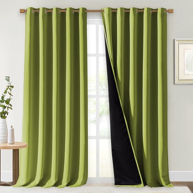 NICETOWN Full Shading Curtains for Windows, Fresh Green, Pack of 2, 70 inches W x 95 inches L, Super Heavy-Duty Black Lined Blackout Curtains for Bedroom, Privacy Assured Window Treatment by NICETOWN