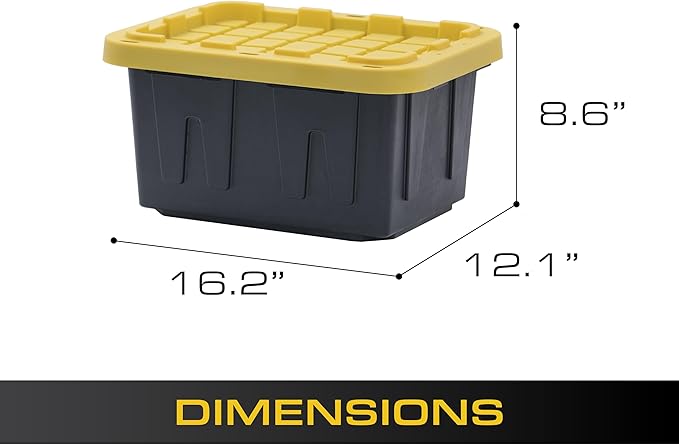 BLACK & YELLOW, 5-Gallon Heavy Duty Tough Storage Container & Snap-Tight Lid, (8.6"H x 12.3"W x 16.4"D), Weather-Resistant Design and Stackable Organization Tote [6 Pack] - Image 5