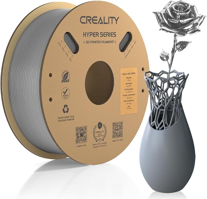 Official Creality Hyper ABS Filament 1.75mm, 3D Printer Filament for High Temperature Resistance, 1kg(2.2lb)/Spool, Dimensional Accuracy ± 0.05 mm, Fits for Most 3D Printers (Gray) by Creality