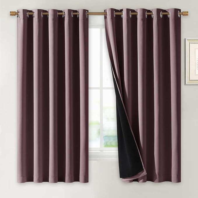NICETOWN Dry Rose 100% Blackout Lined Curtains, 2 Thick Layers Completely Blackout Window Treatment Thermal Insulated Drapes for Kitchen/Bedroom (1 Pair, 70 inches Width x 63 inches Length Each Panel) by NICETOWN
