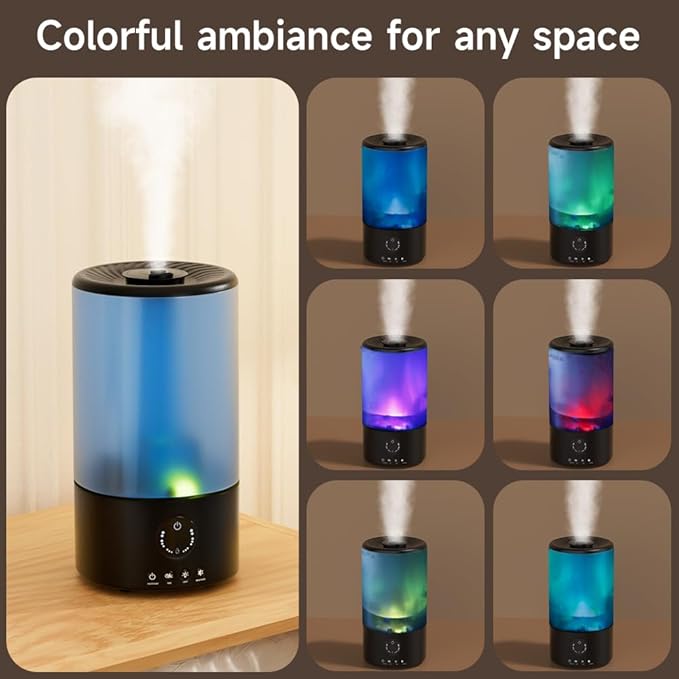 Humidifiers for Bedroom, 3.2L Quiet Ultrasonic Cool Mist Humidifier with 360° Nozzle, 18H Runtime, Timer (1/2/4/8H), Auto Shut-Off, 7-Color RGB Light, Adjustable Mist, for Home, Nursery & Plants - Image 2