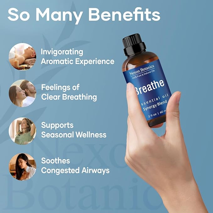Breathe Essential Oil Blend 60 ml - Breath Sinus Relief with Menthol Oils - for Humidifiers, Diffusers, and Aromatherapy - Nexon Botanics - Image 2