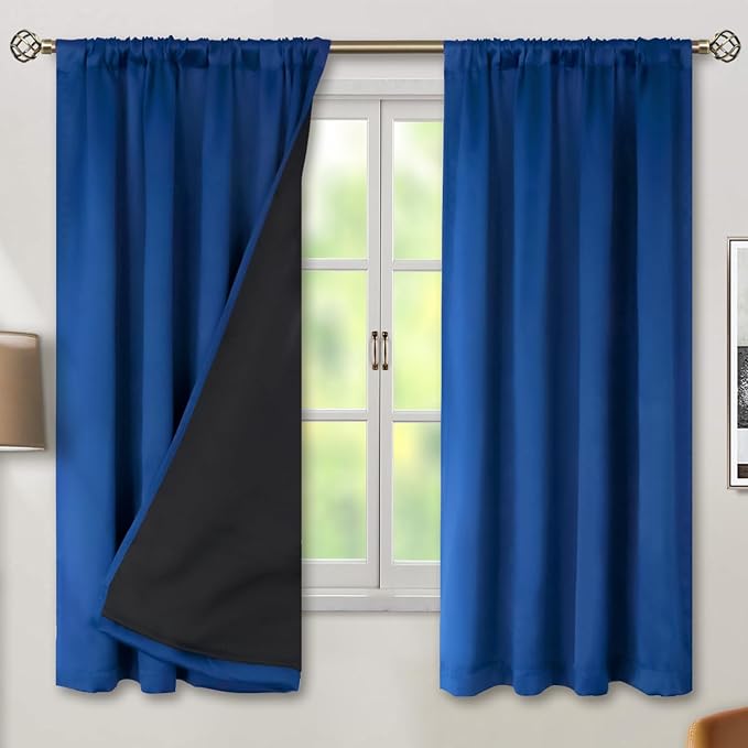BGment 100% Blackout Curtains for Bedroom 63 Inch Length, Rod Pocket with Thermal Insulated Liner Full Room Darkening Curtains for Living Room, Each Window Curtains 2 Panels, 52 x 63 Inch, Royal Blue by BGment