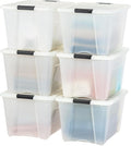 IRIS USA 54 Qt Stackable Plastic Storage Bins with Lids, 6 Pack - BPA-Free, Made in USA - Discreet Organizing Solution, Latches, Durable Nestable Containers, Secure Pull Handle - Pearl by IRISUSA