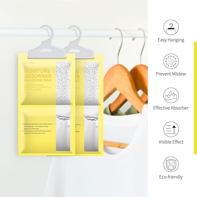 CLEVAST Moisture Absorbers Packets 10 Pack, Dehumidifier Bags for Closet, Scented Hanging Humidity Absorber in Wardrobes, Bedrooms, Bathrooms (Lemon) - Image 4