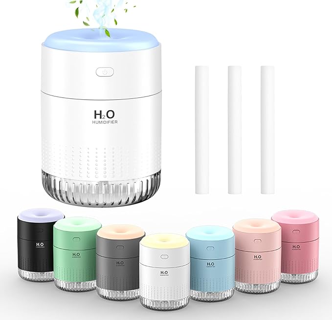 SZO Portable Mini Humidifier, 500ML USB Personal Cool Mist Humidifiers for Bedroom Office Travel Desk, Whisper Quiet 20dB with 2 Mist Modes & Auto Shut-Off, Small Desktop Humidifier (White) by SZOLLC