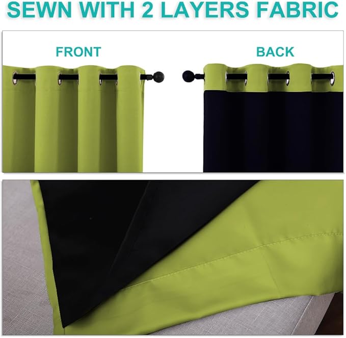 NICETOWN 100% Blackout Curtains 54 inches Long, Fresh Green, 1 Pair, 42 inches Width Each Panel, Double-Deck Completely Blackout Window Treatment Thermal Insulated Lined Drapes for Small Window - Image 5