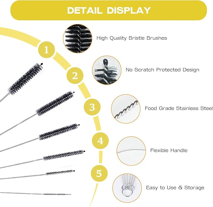 Straw Cleaner Brush Set,6 Piece Long Drinking Straws Cleaning Brush Pipe Tube Tiny Brushes 10-inch,Black - Image 4
