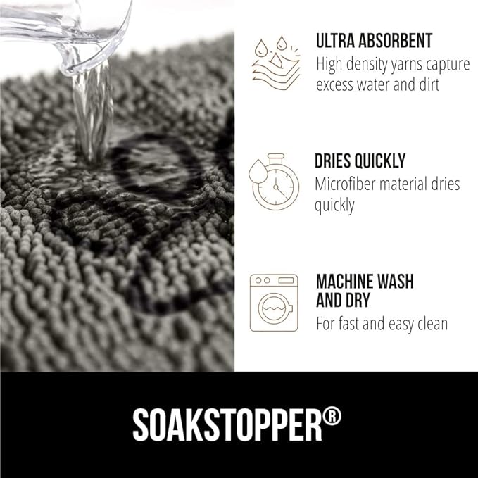 GORILLA GRIP SOAKSTOPPER Dog Door Mat, 48x30 Machine Washable Rug Absorbent Doormat Captures Moisture Mud Dirt, Quick Dry Soft Chenille Entryway Rugs Indoor Entrance Mats for Dog Paws, Paw Grey - Image 4