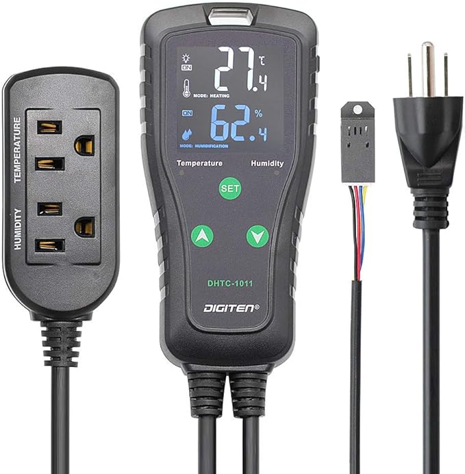 Temperature and Humidity ControllerPlug-in Thermostat Humidistat Reptile Greenhouse,Dual Stage Pre-Wired Outlet 110V 10A by SENSTREE