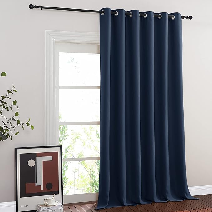 NICETOWN Blackout Navy Blue Bedroom Curtain 118 inches Long, Grommet Thermal Insulated Room Divider Drape Solid Window Treatment for Sliding Door/Living Room, W80 x L118, 1 Panel - Image 2
