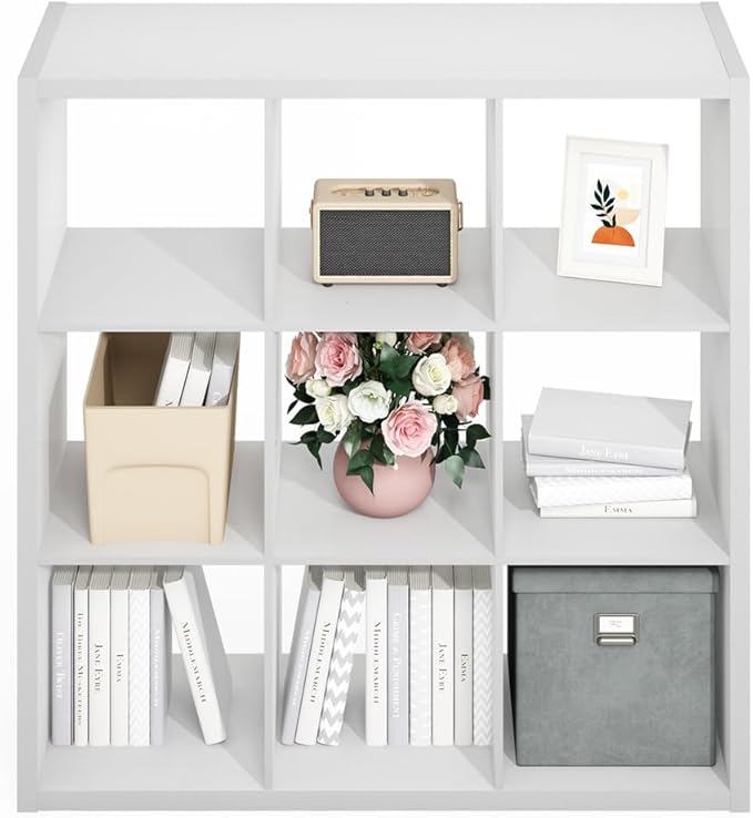 Furinno Simple Cube Storage Organizer, 9-Cube Display Shelf, Open Back Shelving Unit, Storage Shelves, Extra Thick Frame, for Organization and Storage, Living Room, Home Office, White - Image 6