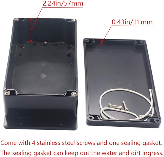 Project Box ABS Plastic Black Electrical Boxes IP65 Waterproof DIY Electronic Junction Box Power Enclosure with Fixed Ear 7.9x4.7x3inch (200x120x75 mm) - Image 4