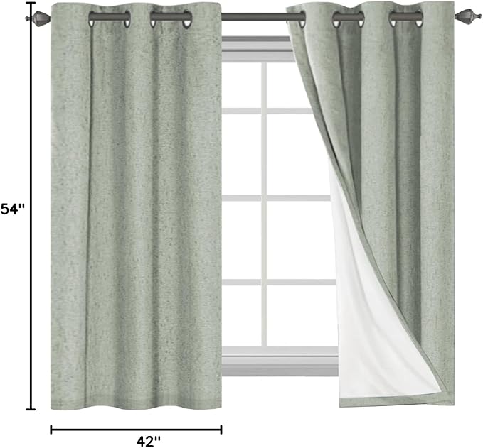 H.VERSAILTEX Primitive Linen Curtains 100% Blackout Curtain Drapes Burlap Fabric Curtains with White Thermal Insulated Liner, Grommet Top Drapes Living Room/Bedroom (2 Panels, 42 x 54 Inch, Sage) - Image 8