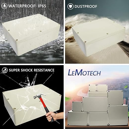 LeMotech Waterproof Dustproof IP65 ABS Plastic Junction Box Universal Electric Project Enclosure Pale Gray 12.6 x 9.45 x 4.33 inch (320 x 240 x 110 mm) - Image 7