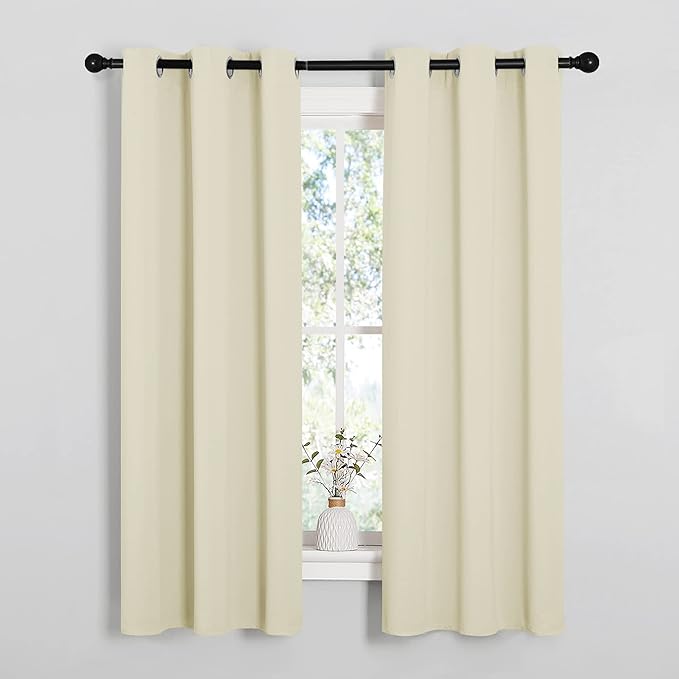 NICETOWN Kitchen Curtains, Short Curtains for Bedroom Windows, Thermal Insulated Room Darkening Curtain Panels for Girls Room, Cafe (Beige, 34" W by 63" L, 1 Pair) by NICETOWN