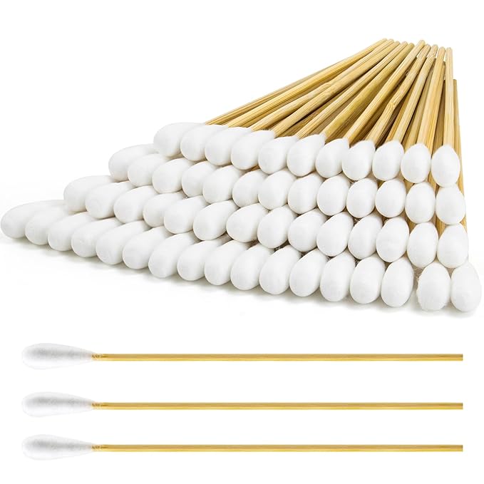 200PCS Large Cotton Swabs in Storage Box - 6 Inches Long Cotton Swab with Bamboo Handle - Soft, Lint Free, Highly Absorbent Single Tipped Applicators for Dog Care, Makeup & Home Cleaning by PINGMIC