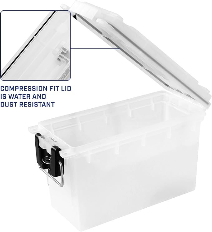 Sheffield 12635 Ammo Storage Box, Stackable .30 Cal Field Boxes, Water and Dust Resistant, Lockable Storage Box with Handle, Secures Hunting Gear, Supplies, and Bullets, Made in USA, Frost, 1-Pack - Image 4