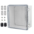 Waterproof Electrical Box with Mounting Plate, IP67 Junction Box Stainless Steel Latch Hinged Clear Cover Project Enclosure with Wall Bracket and 2 Glands 8.3" x 8.3" x 3.9" by YETLEBOX